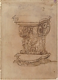 Design for a Lectern (recto); Design for a Cartouche (verso)
., Attributed to Giovanni Battista Foggini (Italian, Florence 1652–1725 Florence), Pen and brown ink, brush and brown wash, over black chalk (recto); pen and brown ink and black chalk (verso)